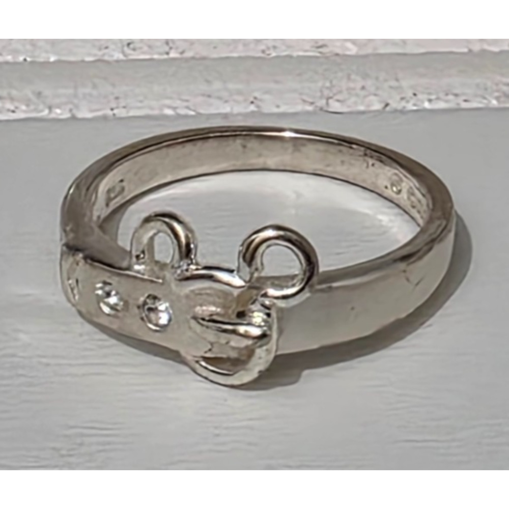 DISNEY Sterling Silver 925 MICKEY MOUSE Head CZ Belt Buckle Ring Sz- 7
